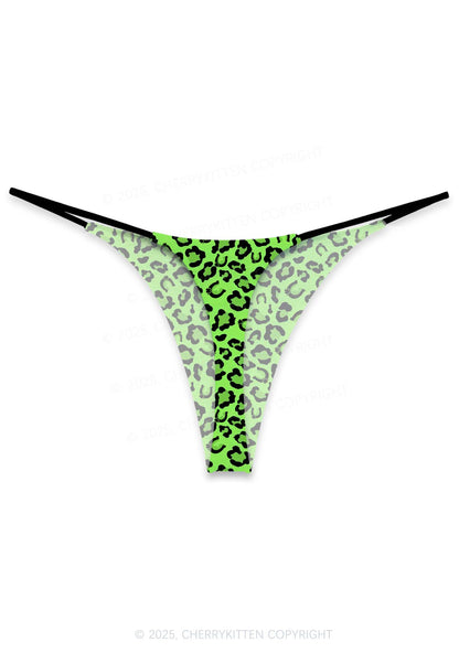 Fluorescent Green Leopard St Patricks Y2K Print Bikini String Thong Cherrykitten