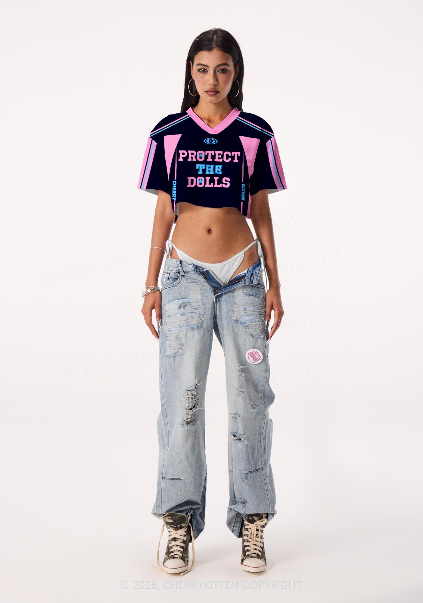 Black Protect The Dolls Pride Y2K Crop Sport Jersey Shirts Cherrykitten