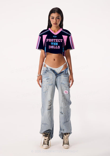 Black Protect The Dolls Pride Y2K Crop Sport Jersey Shirts Cherrykitten