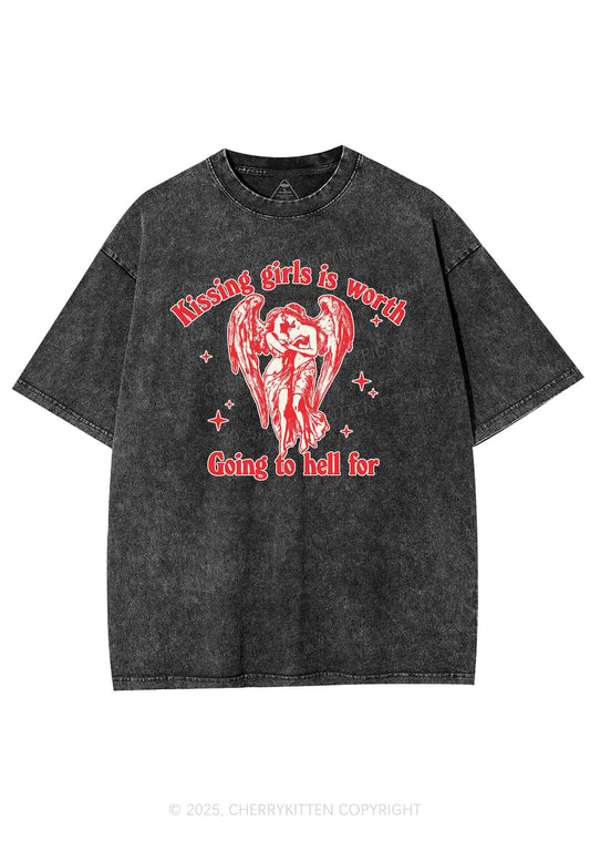 Kissing Girls To Hell Pride Y2K Shirts Washed Tee Cherrykitten