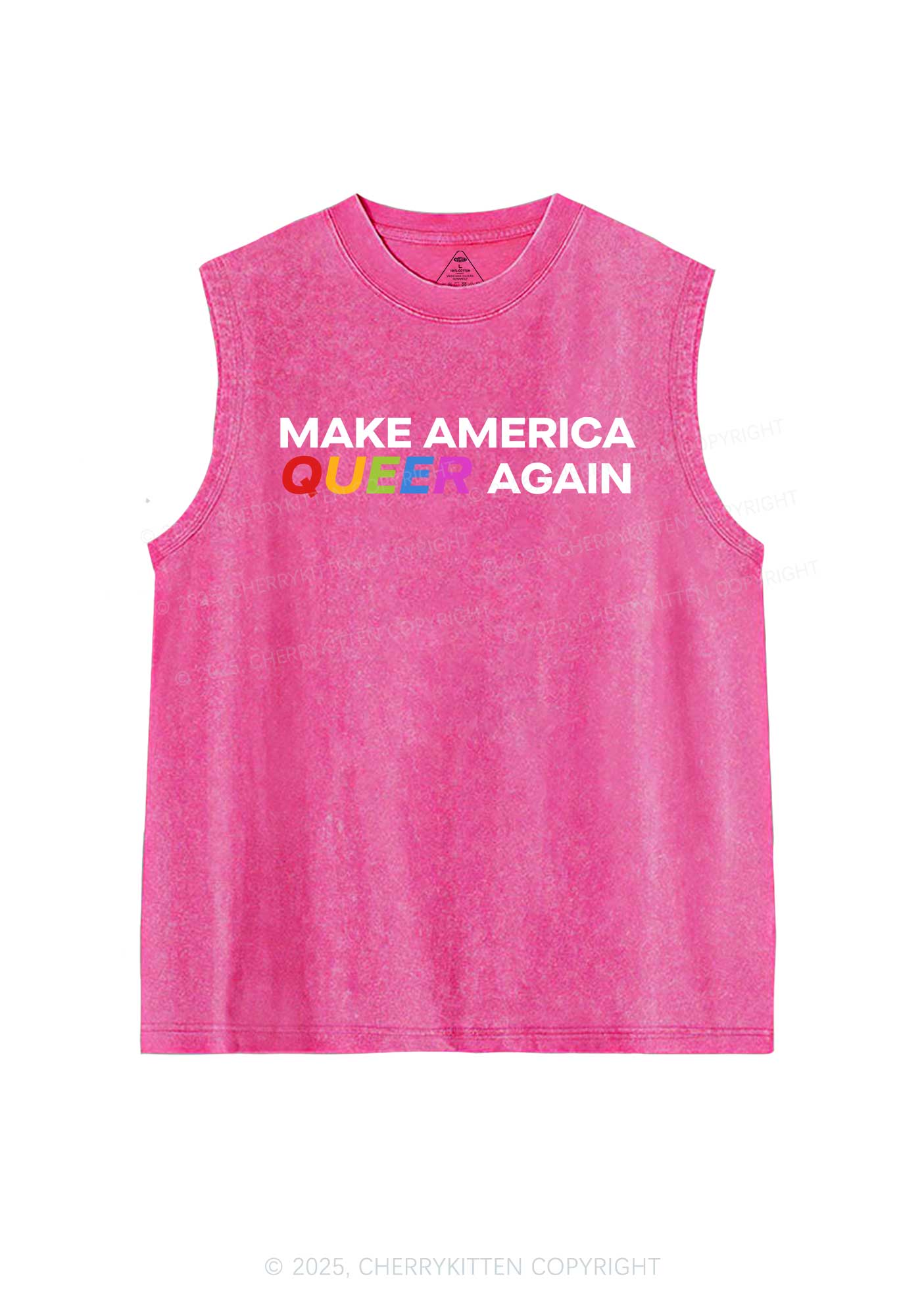 Make America Queer Again Pride Y2K Washed Muscle Tank Cherrykitten