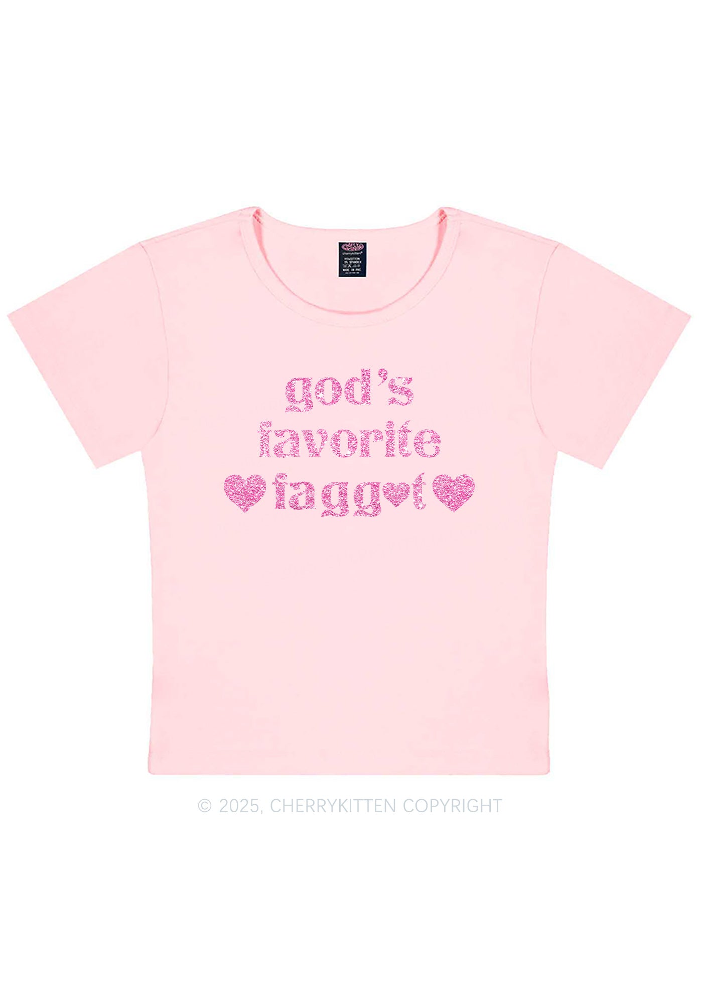 Glitter Gods Favorite Faggot Pride Y2K Baby Tee Cherrykitten