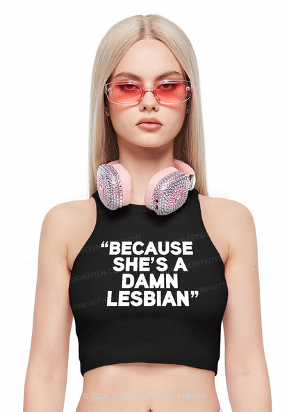 She's A Damn Lesbian Y2K Crop Tank Top Cherrykitten
