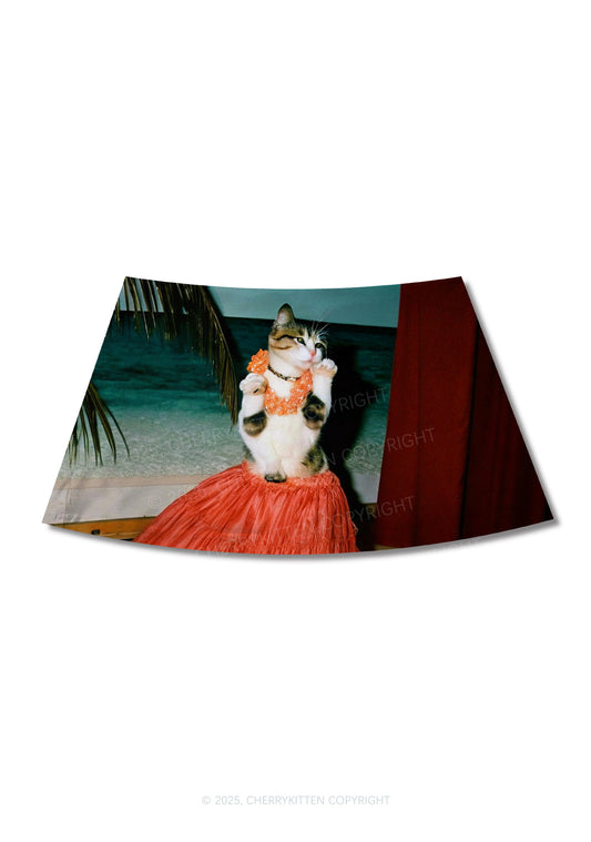 Dancing Cat Y2K Print Mini Skirt Cherrykitten