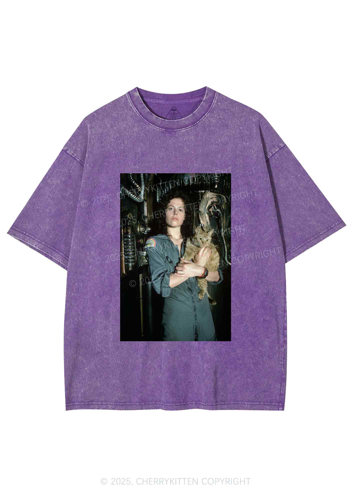 Halloween Space Lady Cat Y2K Shirts Washed Tee Cherrykitten