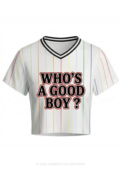 Whos A Good Boy Y2K Crop Football Jersey Shirts Cherrykitten