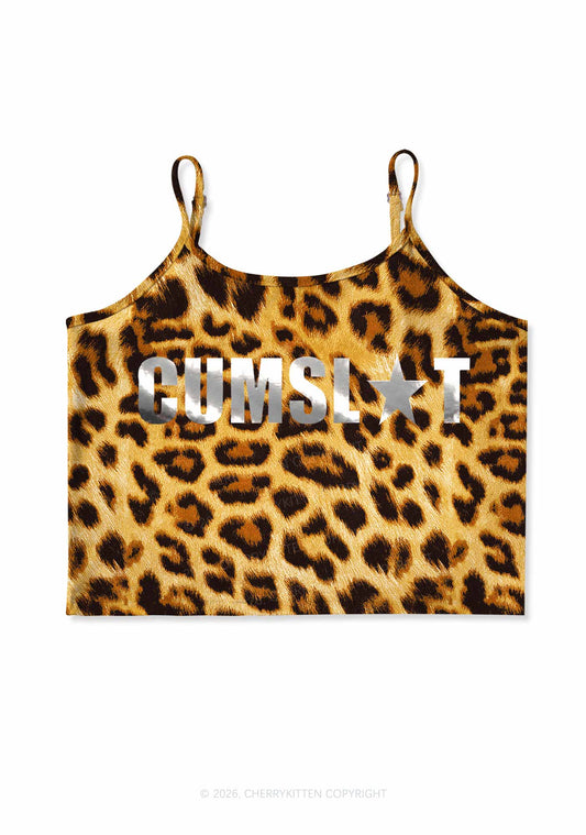 Cxmslxt Silver Foil Printed Y2K Brown Leopard Print Cami Crop Top Cherrykitten