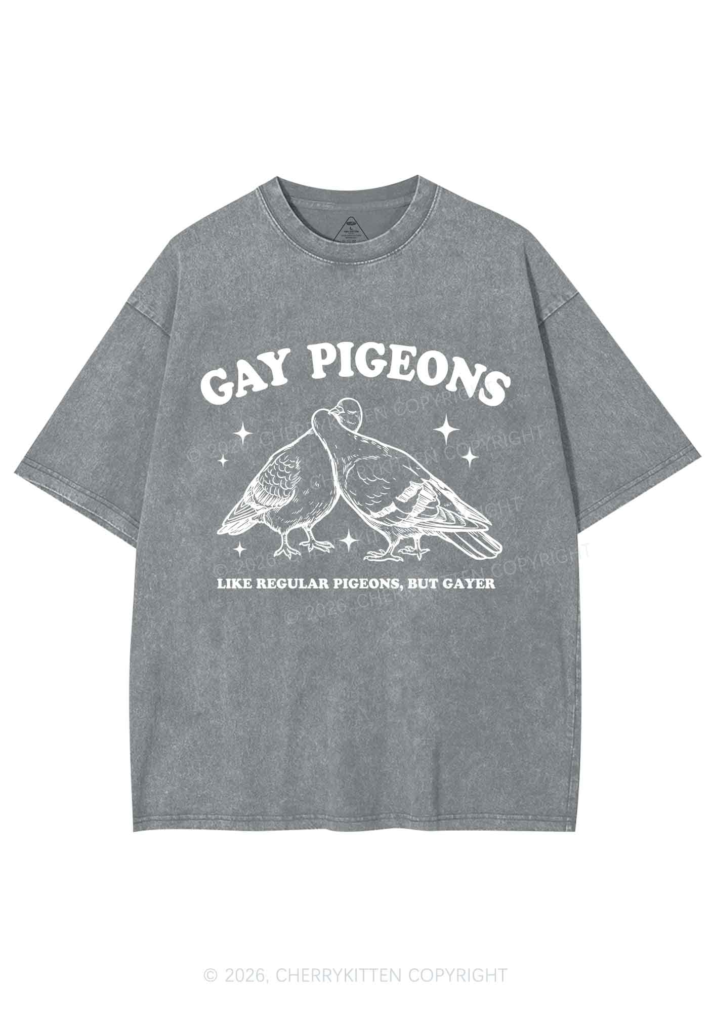 Gay Pigeons Kissing Pride Y2K Shirts Washed Tee Cherrykitten