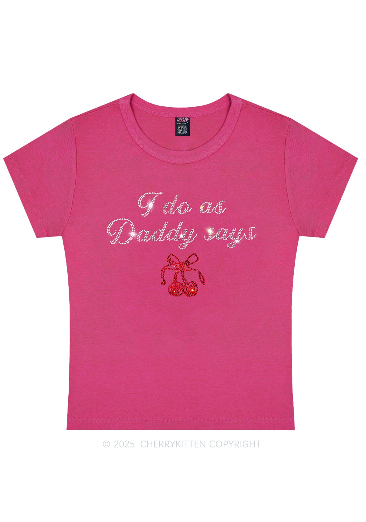 Curvy Rhinestone I Do As Daddy Says Y2K Baby Tee Cherrykitten