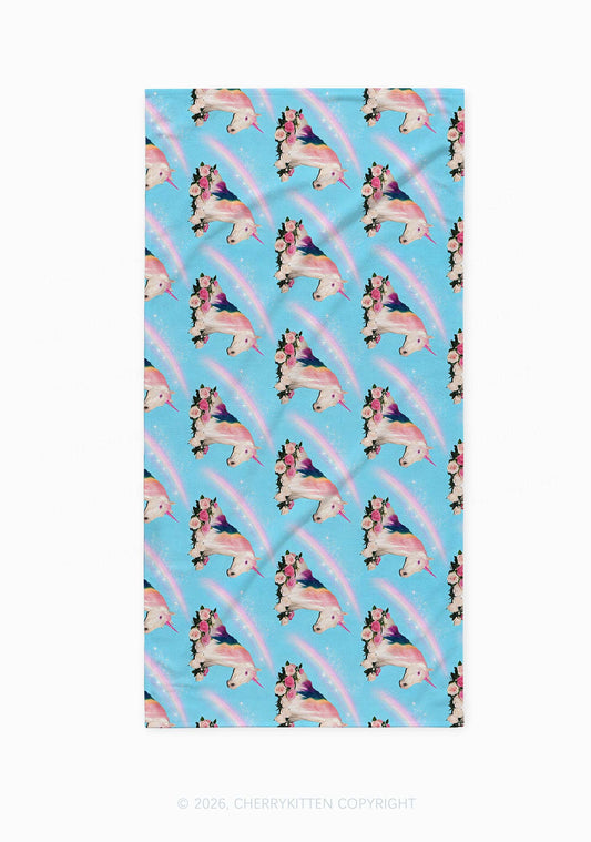 Blue Unicorn Y2K Beach Towel Cherrykitten