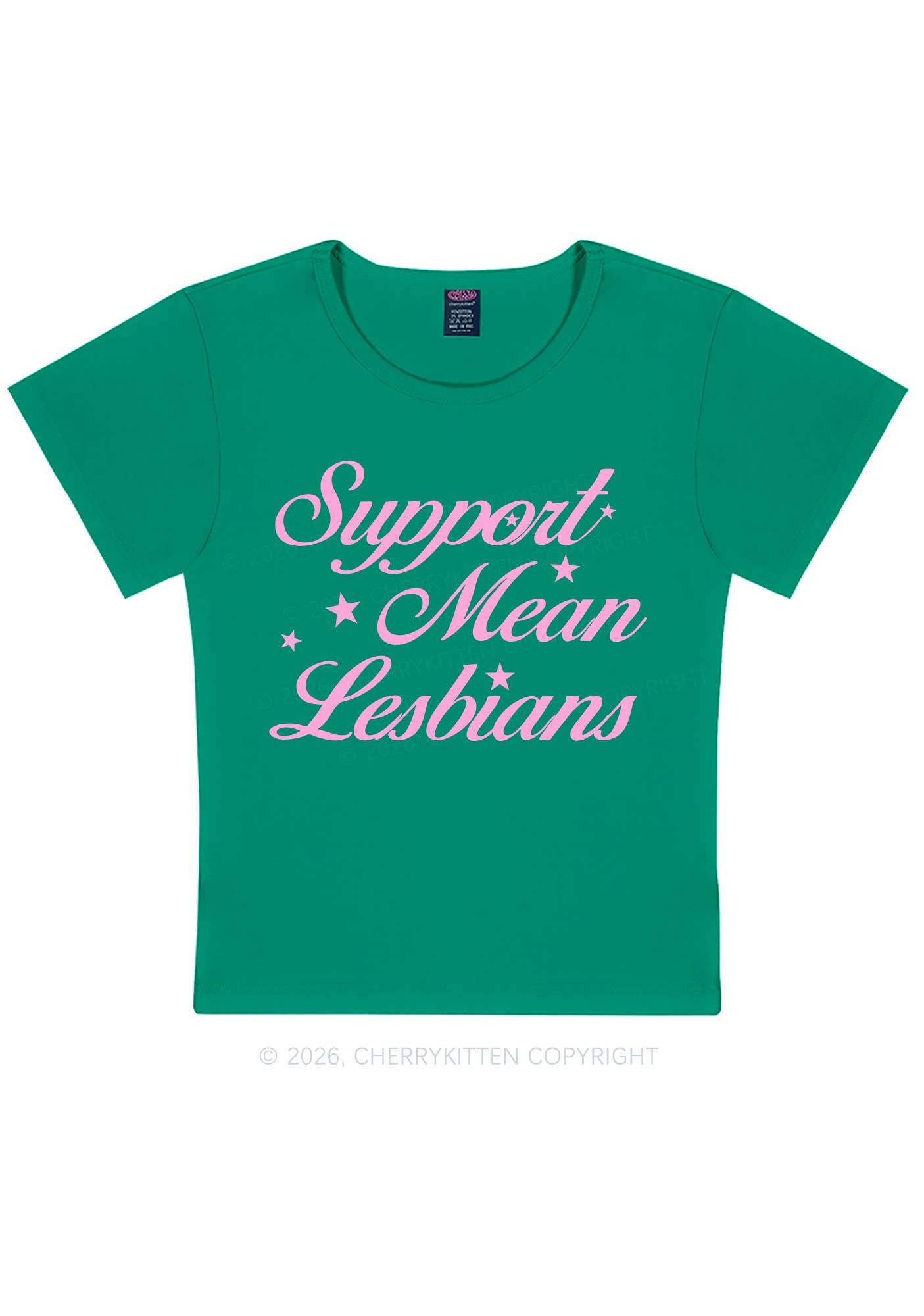Support Mean Leabians Pride Y2K Baby Tee Cherrykitten