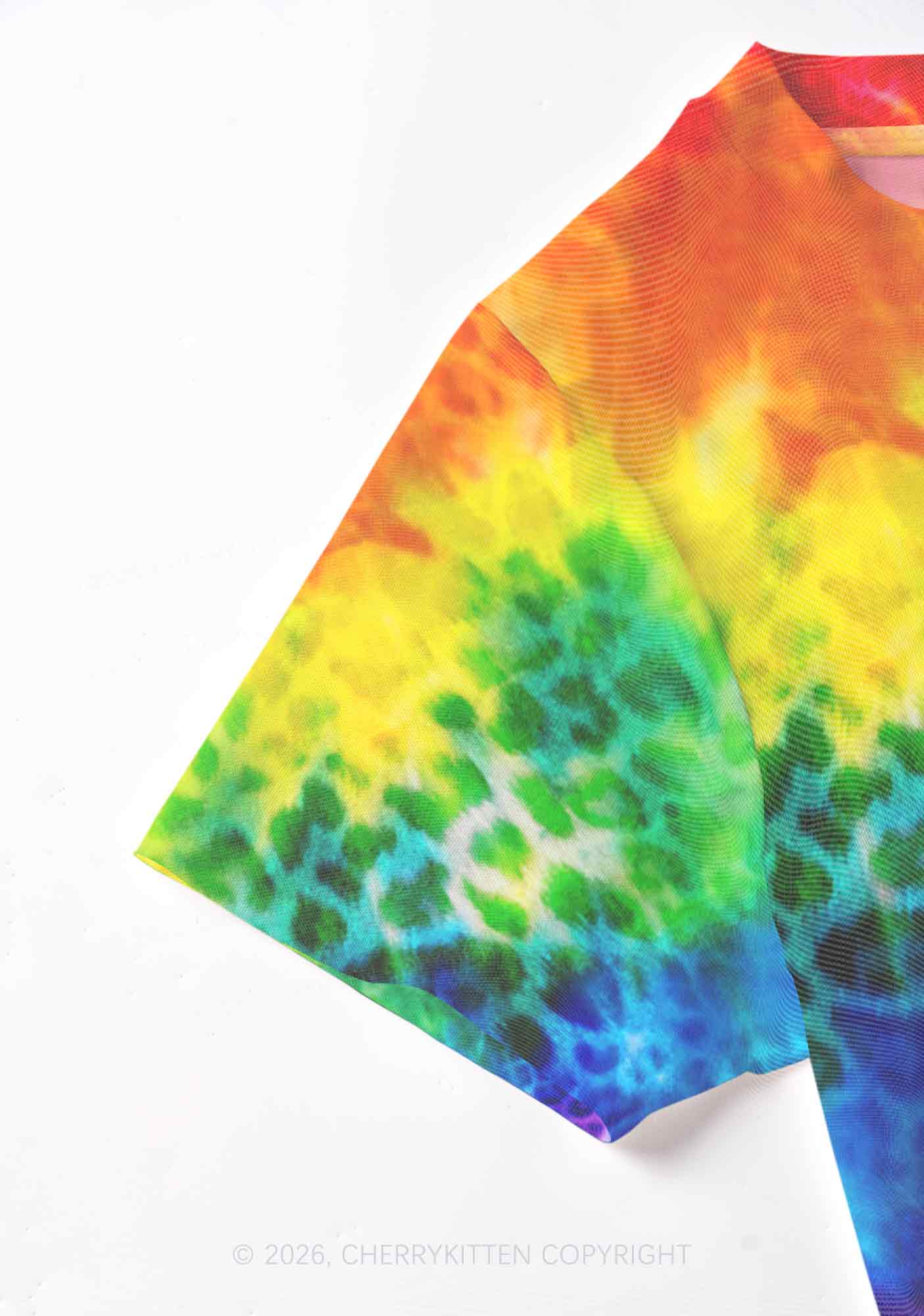 Rainbow Leopard Tie Dye Pride Y2K Mesh Crop Top Cherrykitten