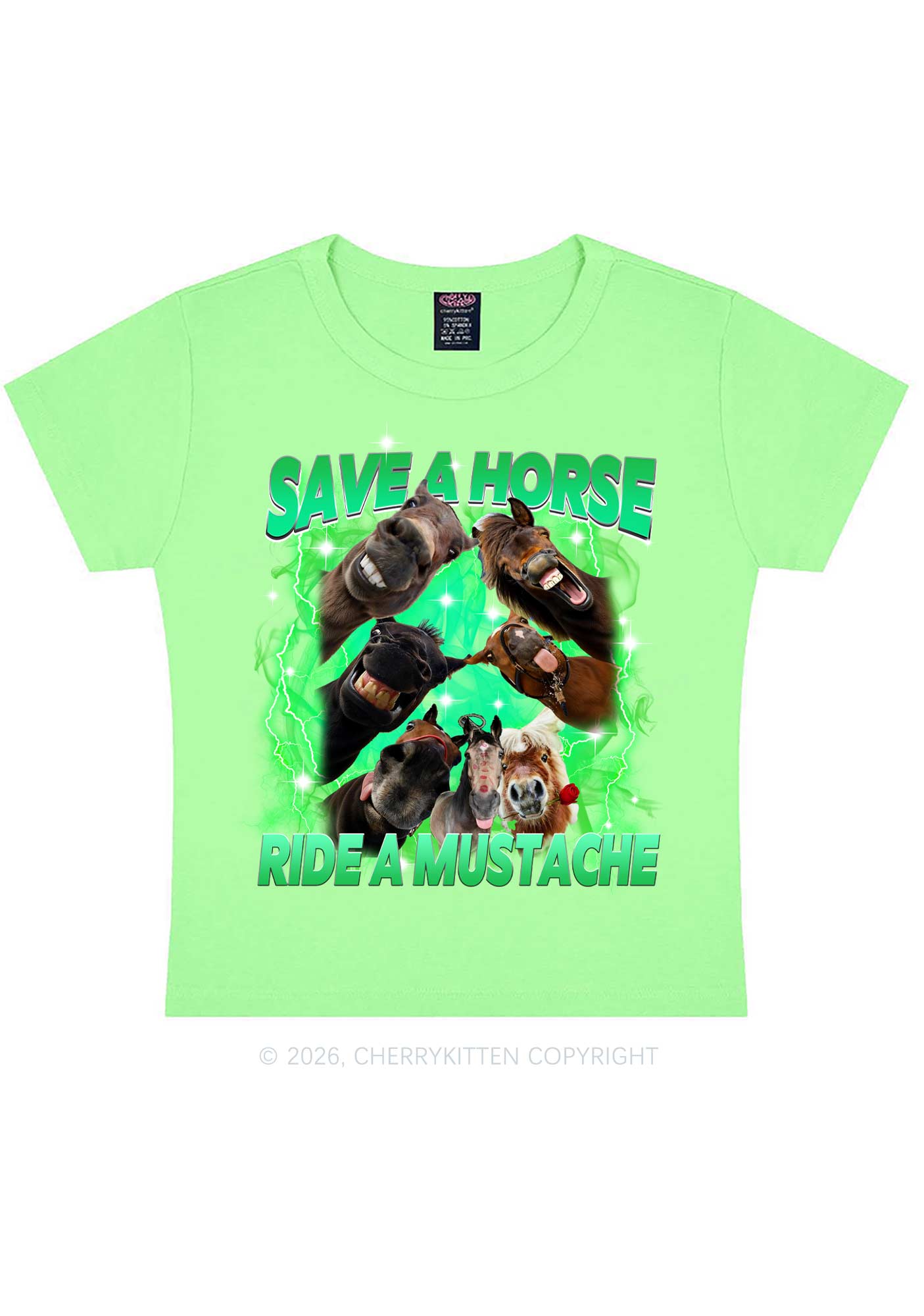 Save Horse Ride Mustache Y2K Baby Tee Cherrykitten