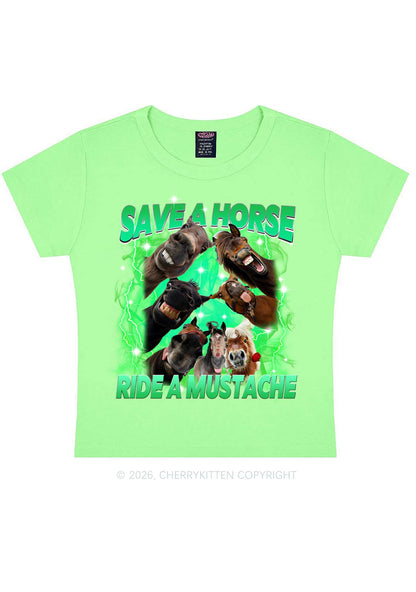 Save Horse Ride Mustache Y2K Baby Tee Cherrykitten