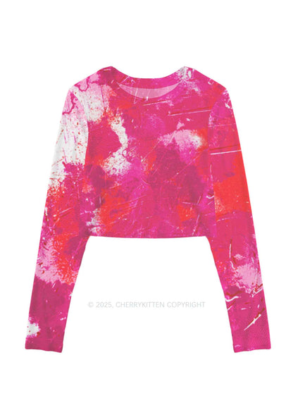 Lesbian Ink Pride Y2K Mesh Long Sleeve Crop Top Cherrykitten