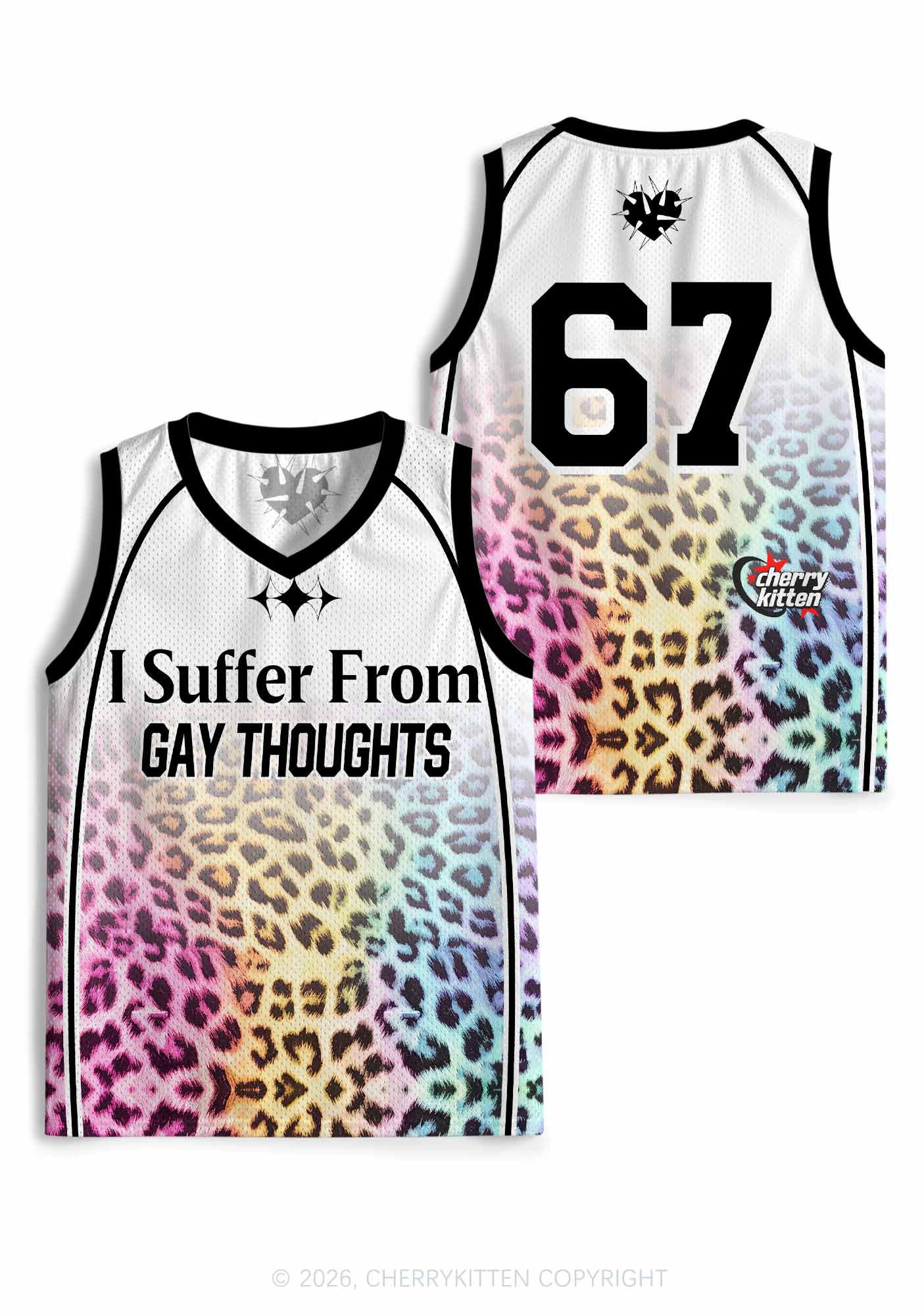 Rainbow Leopard Gay Thoughts Pride Y2K Sport Jersey Tank Cherrykitten