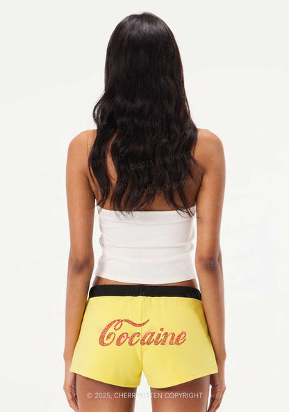 Rhinestone Special Cola Y2K Drawstring Mini Shorts Cherrykitten