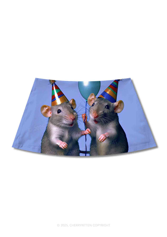 Balloon Party Rats Y2K Print Mini Skirt Cherrykitten