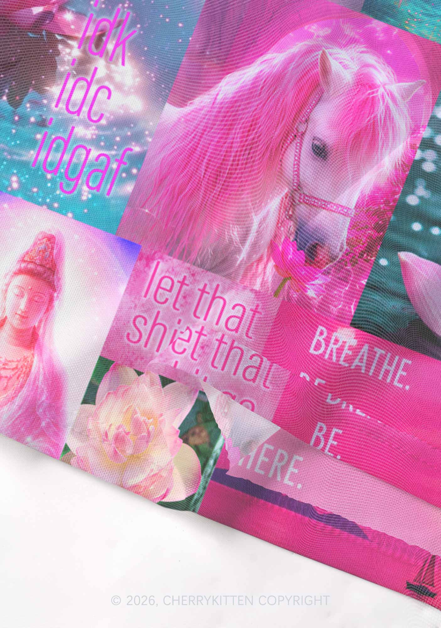Pink Unicorn Collage Art Y2K Mesh Crop Top Cherrykitten
