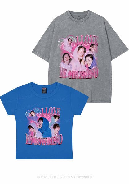 Custom Photos I Love GF BF Y2K Valentine's Day Couple Shirt Cherrykitten