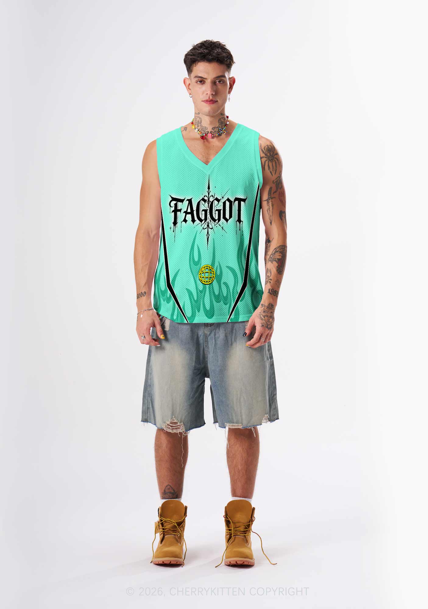 Mint Green Gothic Faggot Pride Y2K Sport Jersey Tank Cherrykitten