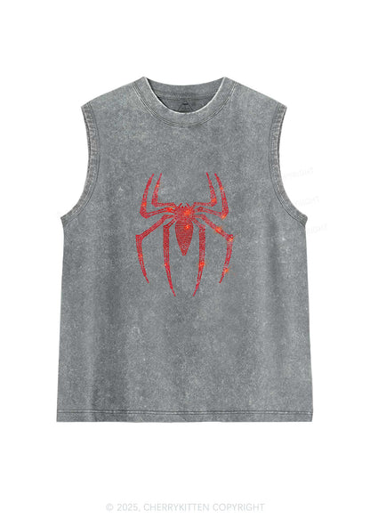 Rhinestone Red Spider Y2K Washed Muscle Tank Cherrykitten