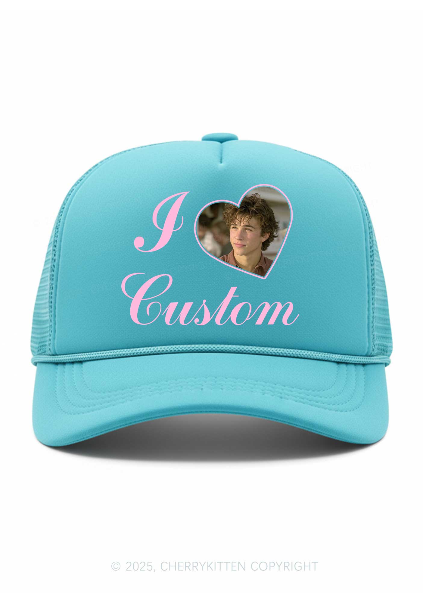 I Love Custom Photo Valentine's Day Y2K Trucker Hat Cherrykitten