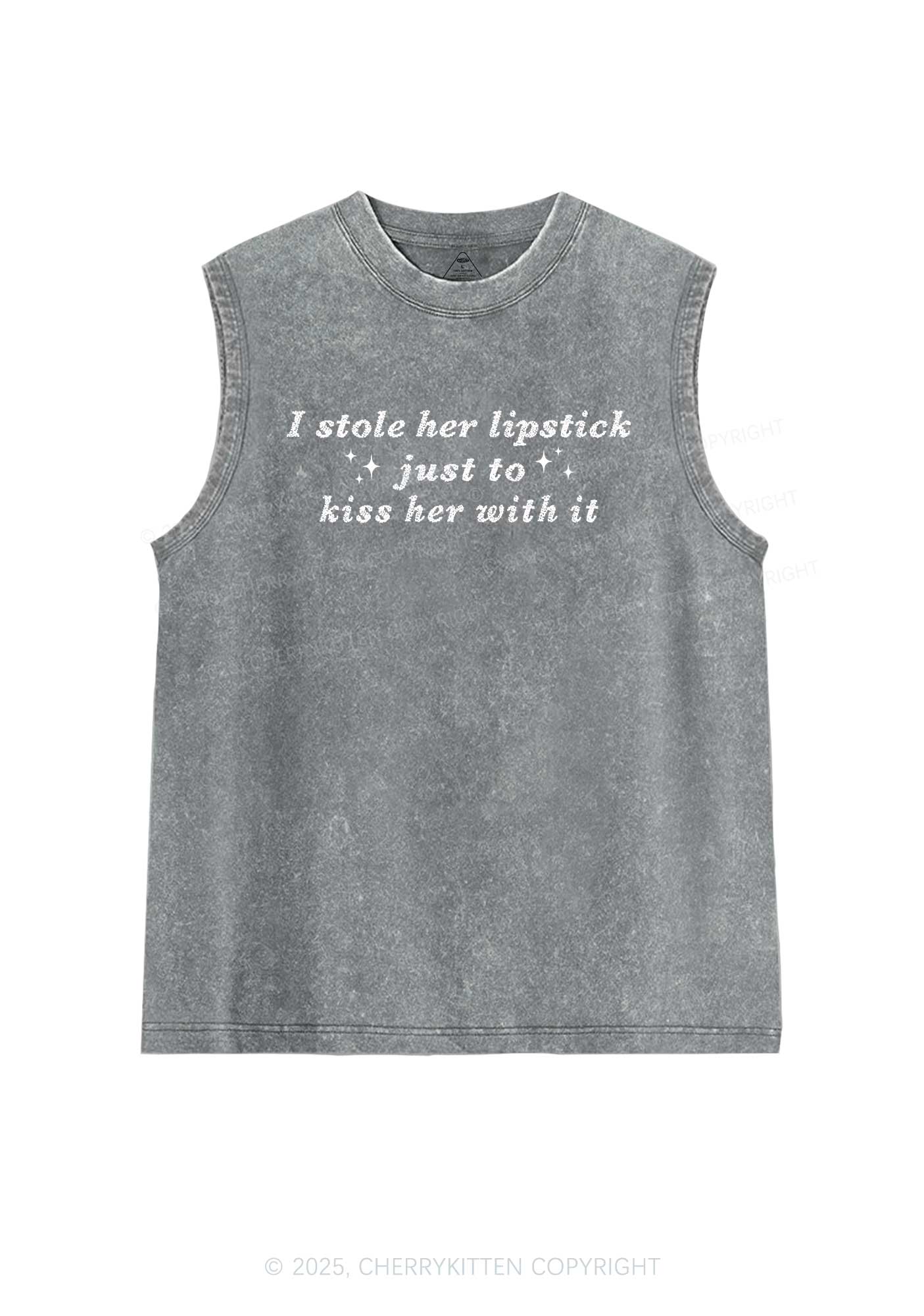 I Stole Her Lipstick Pride Y2K Washed Muscle Tank Cherrykitten