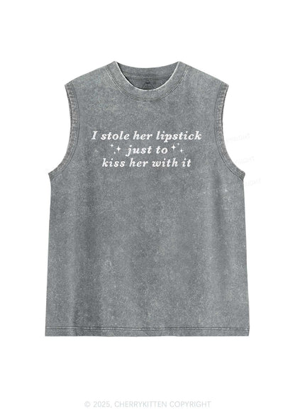 I Stole Her Lipstick Pride Y2K Washed Muscle Tank Cherrykitten