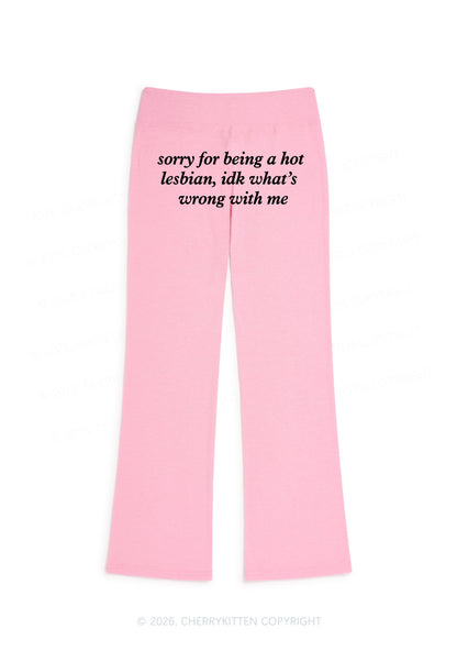 Sorry For Being Hot Lesbian Pride Y2K Low Rise Drawstring Flare Pants Cherrykitten