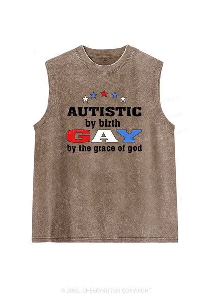 Autistic By Birth Gay Pride Y2K Washed Muscle Tank Cherrykitten
