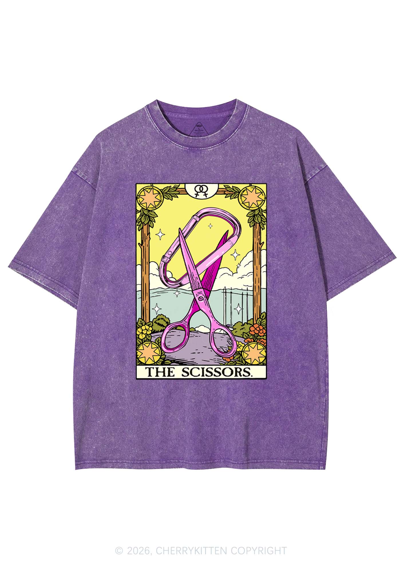 Pink Scissors Tarot Pride Y2K Shirts Washed Tee Cherrykitten