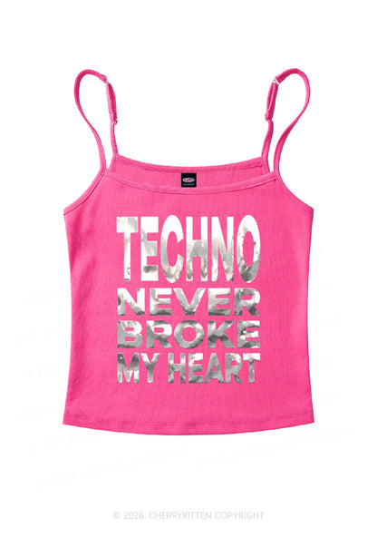 Techno Broke Heart Silver Foil Printed Y2K Spaghetti Strap Cami Cherrykitten