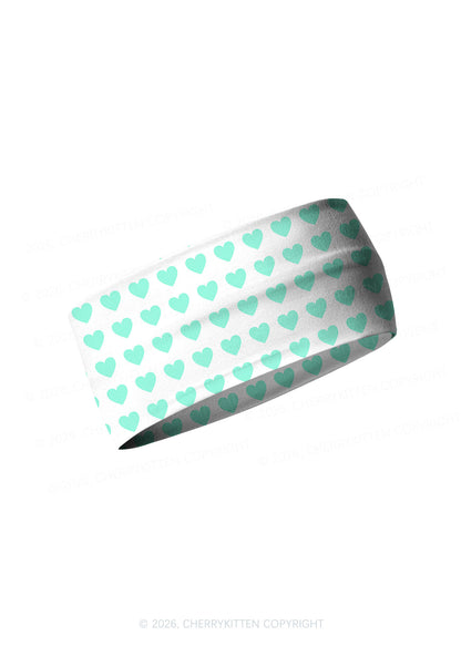 Mint Green Heart On White Y2K Print Headband Cherrykitten