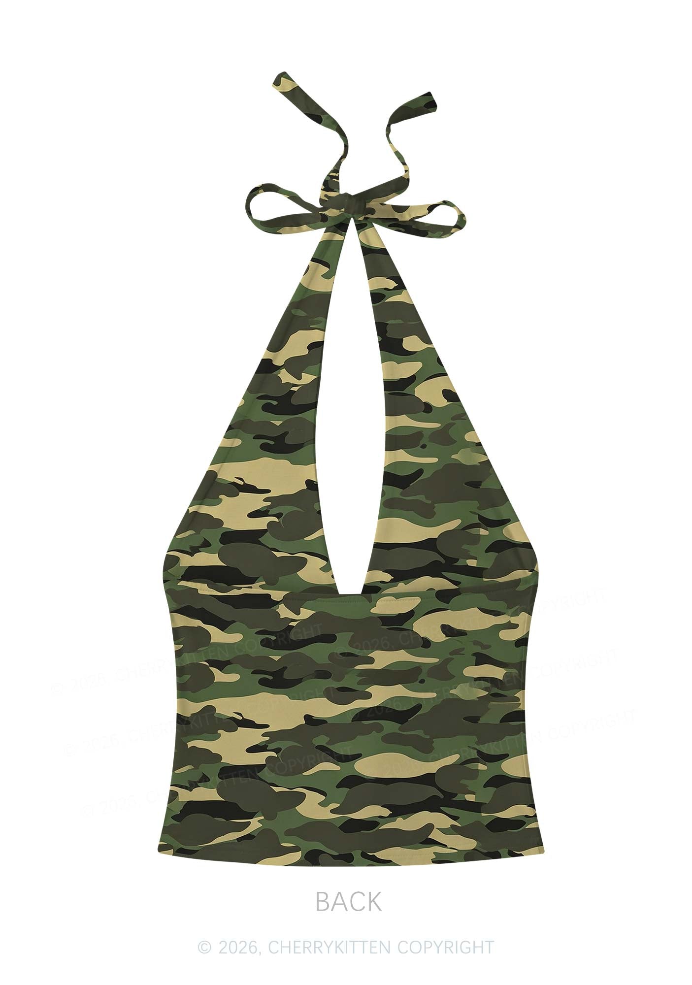 Feral Camo Y2K Print Halter Deep V Neck Cami Cherrykitten