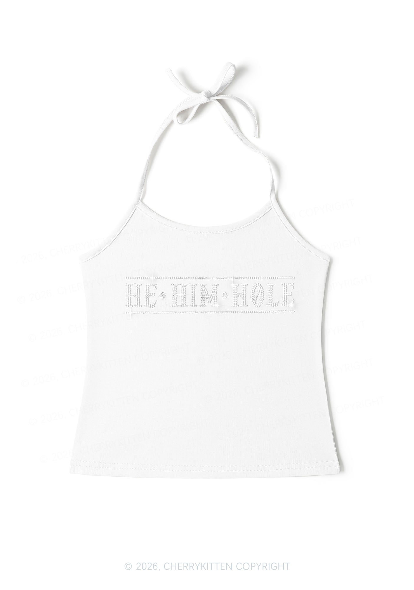 Rhinestone He Him Hole Pride Y2K Halter Neck Cami Cherrykitten