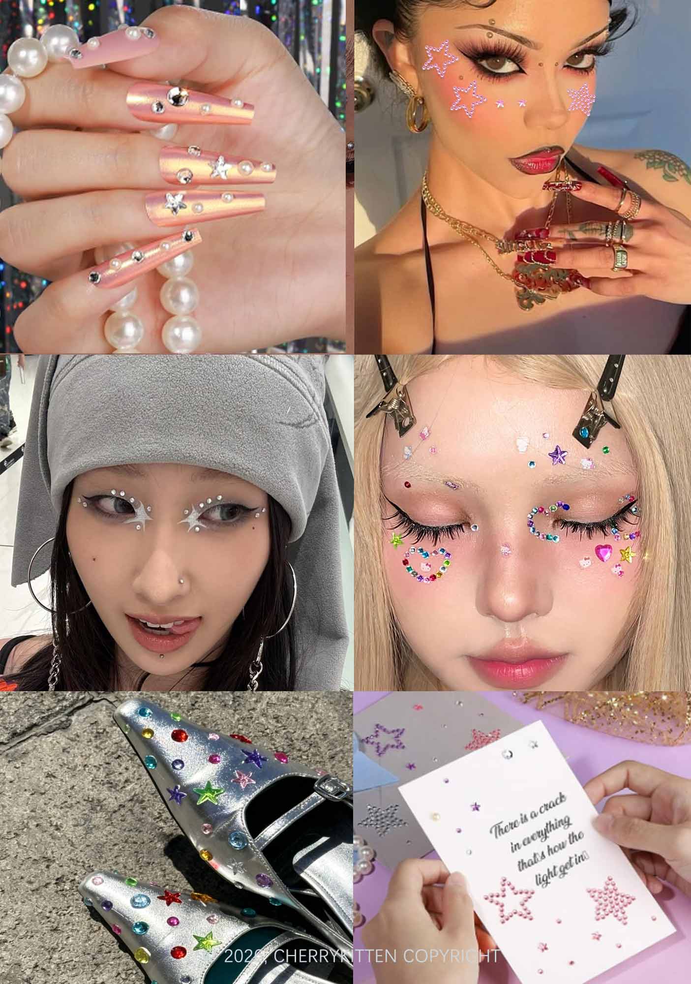 1pc Heart Rhinestone Y2K Face Sticker Cherrykitten