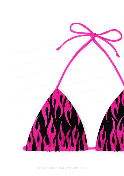 Hot Pink Flame Y2K Print Bikini Set Cherrykitten