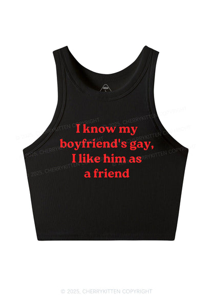I Know My BF Is Gay Pride Y2K Crop Tank Top Cherrykitten