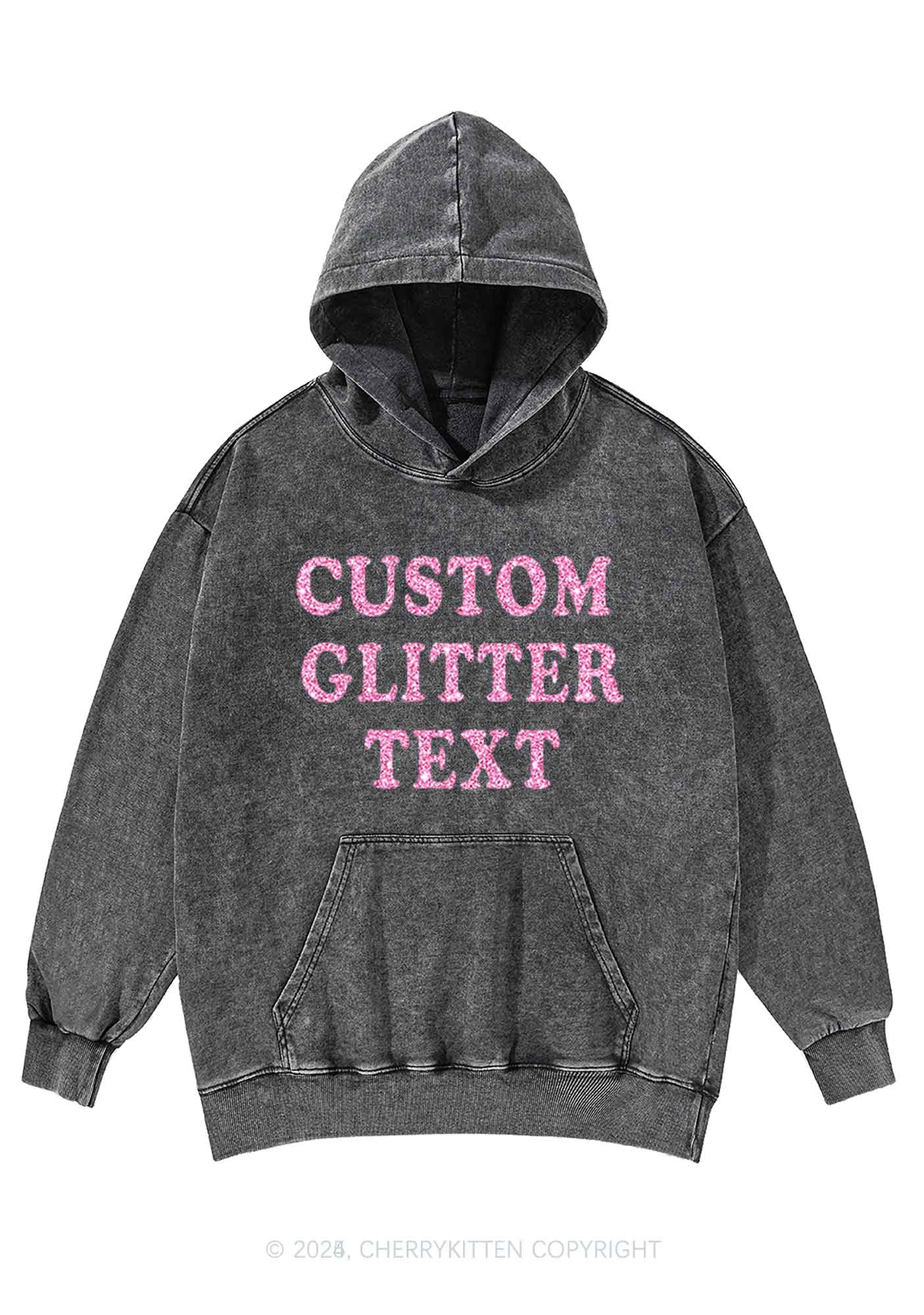 Custom Text Glitter Y2K Washed Hoodie Cherrykitten