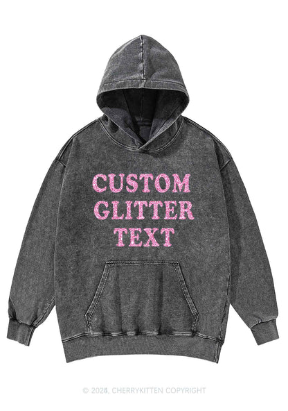 Custom Text Glitter Y2K Washed Hoodie Cherrykitten