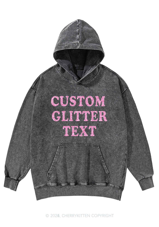 Custom Text Glitter Y2K Washed Hoodie Cherrykitten