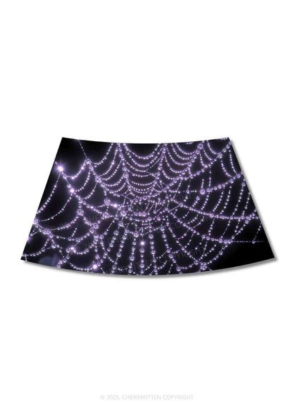 Glistening Spiderweb Y2K Print Mini Skirt Cherrykitten