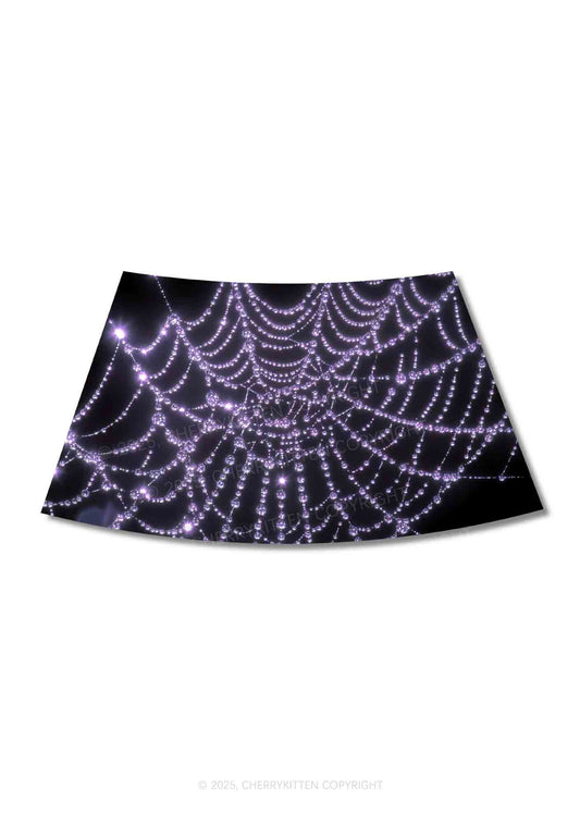 Glistening Spiderweb Y2K Print Mini Skirt Cherrykitten