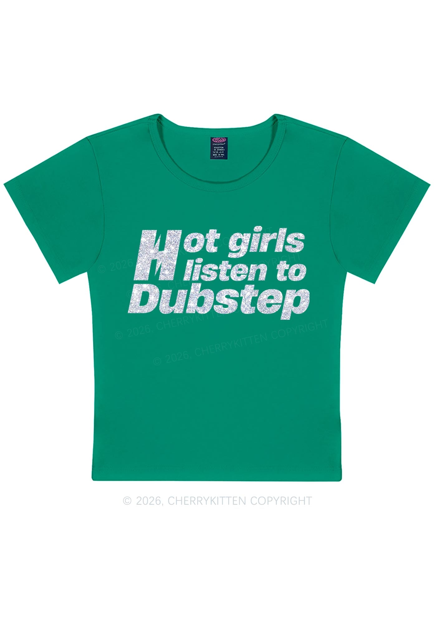 Glitter Hot Girls Listen To Dubstep Y2K Baby Tee Cherrykitten
