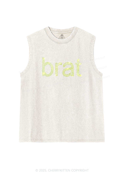 Rhinestone Green Brat Y2K Washed Muscle Tank Cherrykitten