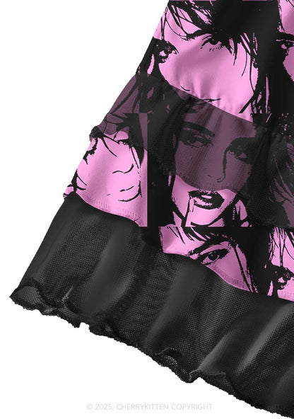 Pink Custom Portrait Valentine's Day Y2K Print Mini Layered Skirt Cherrykitten