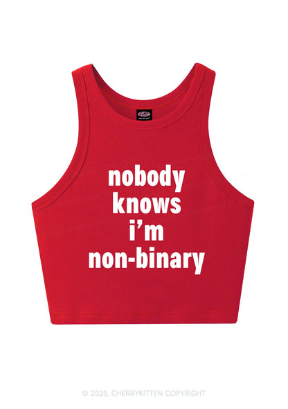 Nobody Knows Im Nonbinary Pride Y2K Crop Tank Top Cherrykitten