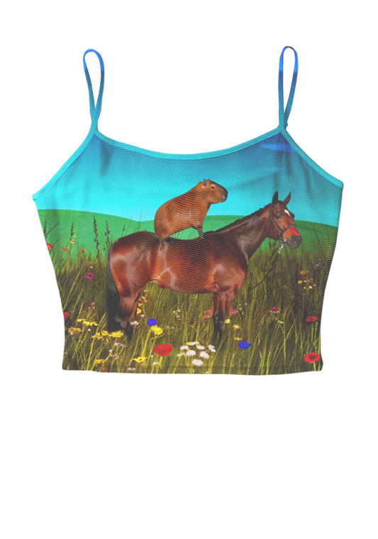 Horseback Capybara Y2K Mesh Cami Tank Cherrykitten