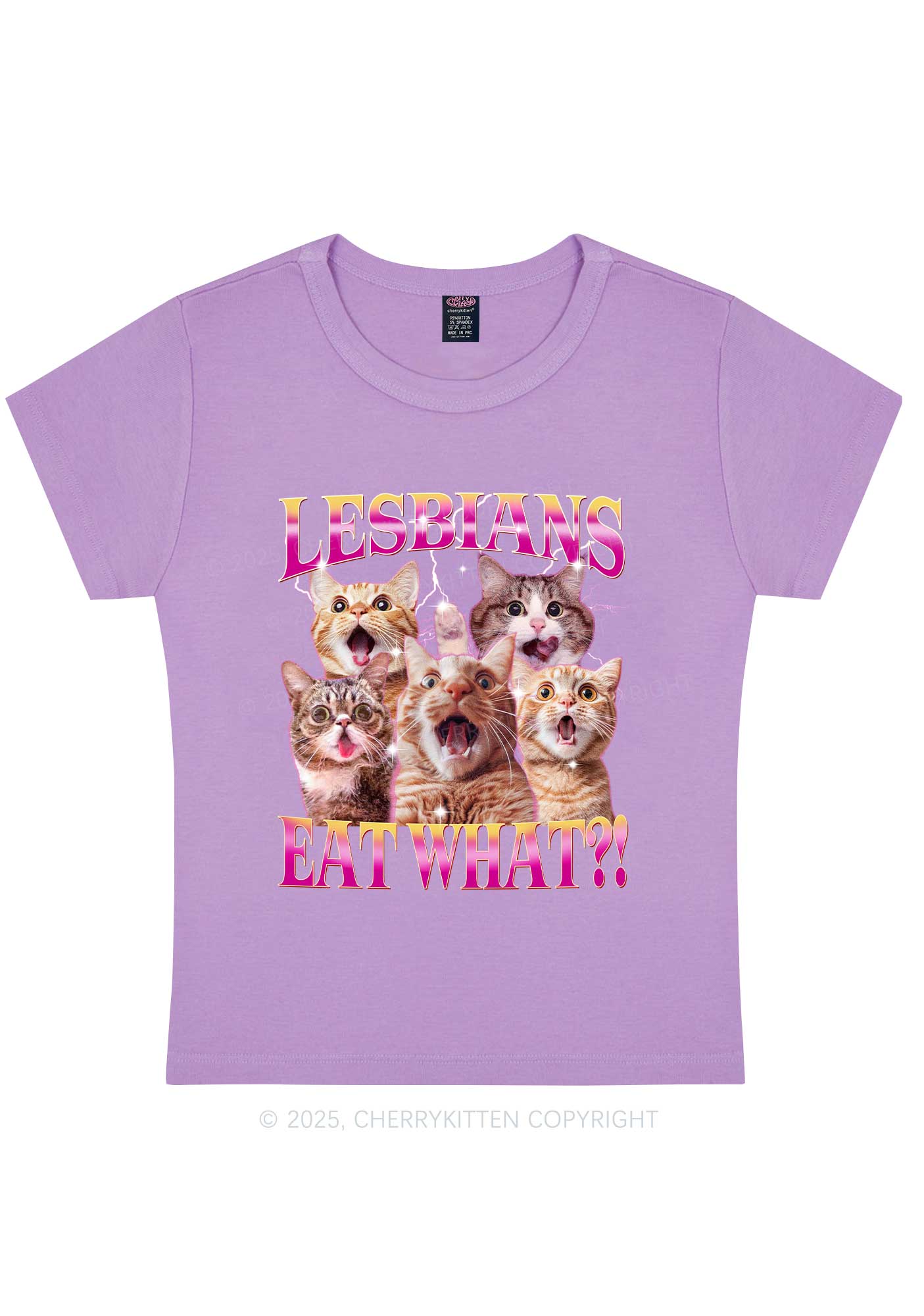 Funny Lesbian Cat Y2K Baby Tee Cherrykitten